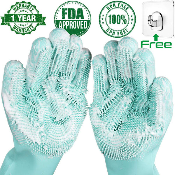 Magic Silicone Dishwashing Scrubber Gloves - GreatKitchenFinds